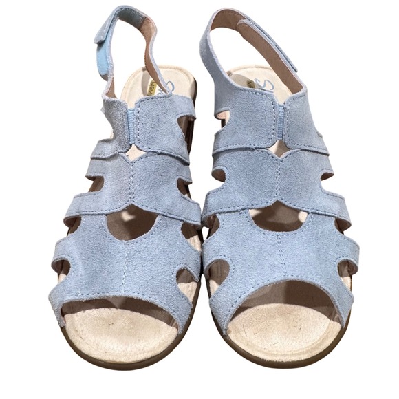 Skechers Women's 6.5 Memory Foam Suede Parallel Peep-toe Slingback Wedge Sandals - Picture 1 of 9